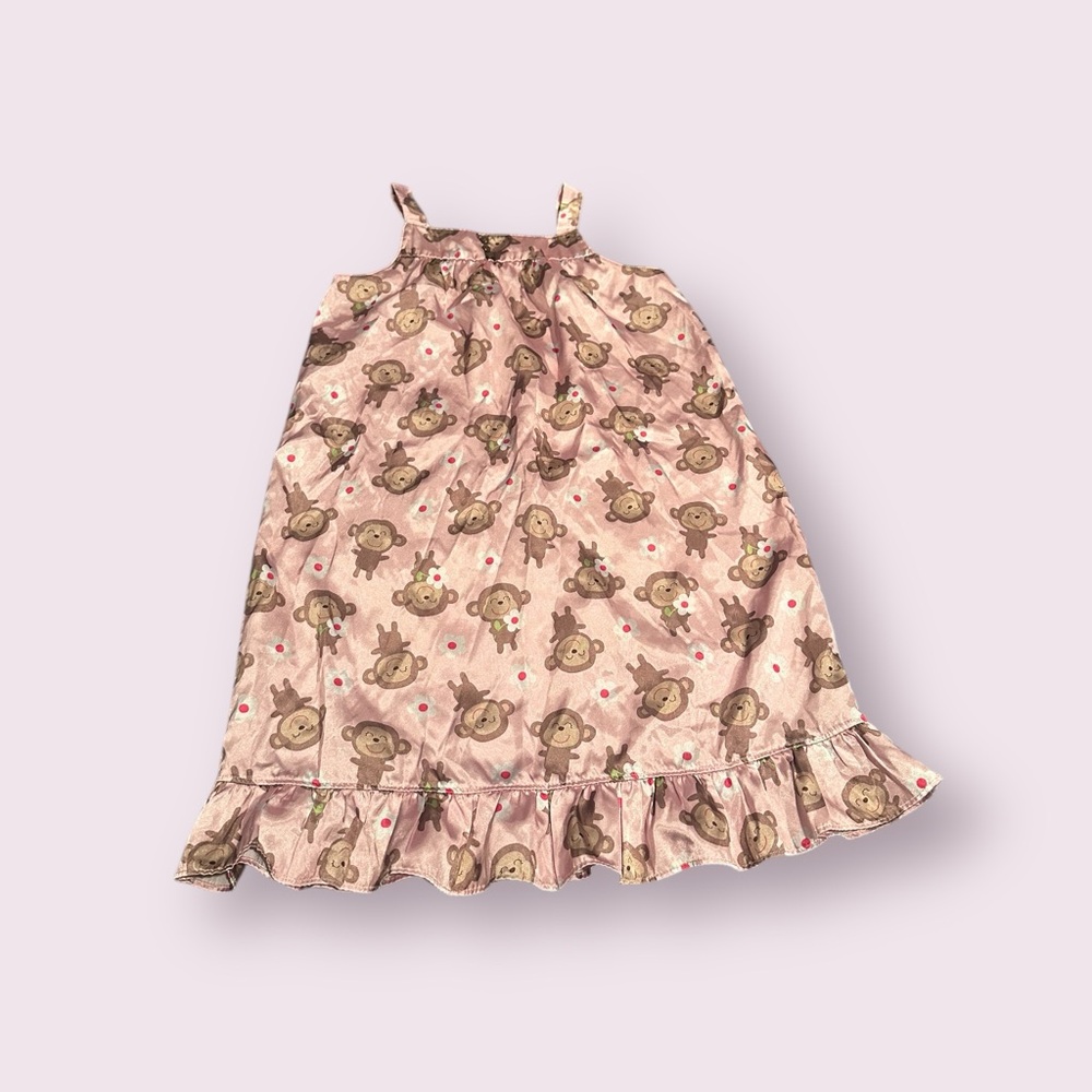 Girls Silky Monkey And Flower Print Pajama Sleep Dress Size Small